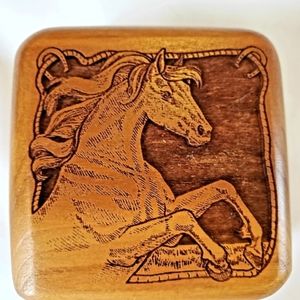 Western Horse Wood Jewelry Trinket Box